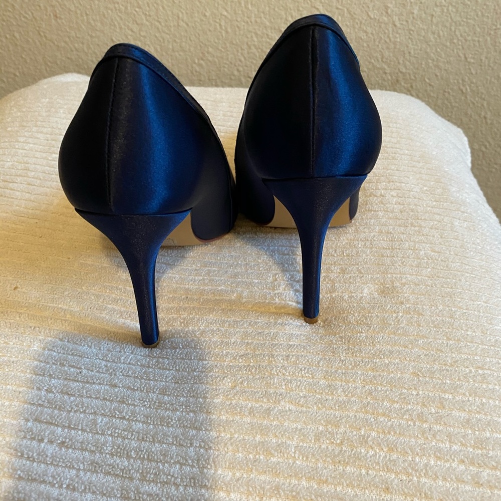 ElegantPark Navy Satin Pointed-Toe High Heels - Picture 3 of 6